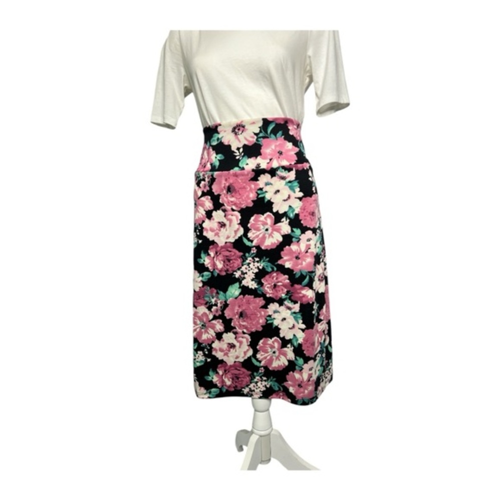 Agnes & Dora Floral Black and Pink Stretch Knit Pencil Skirt Sz XL NEW